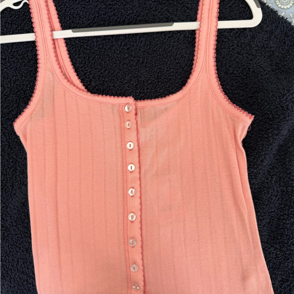 Free People Pink Ribbed Button-Front Camisole - Picture 3 of 5